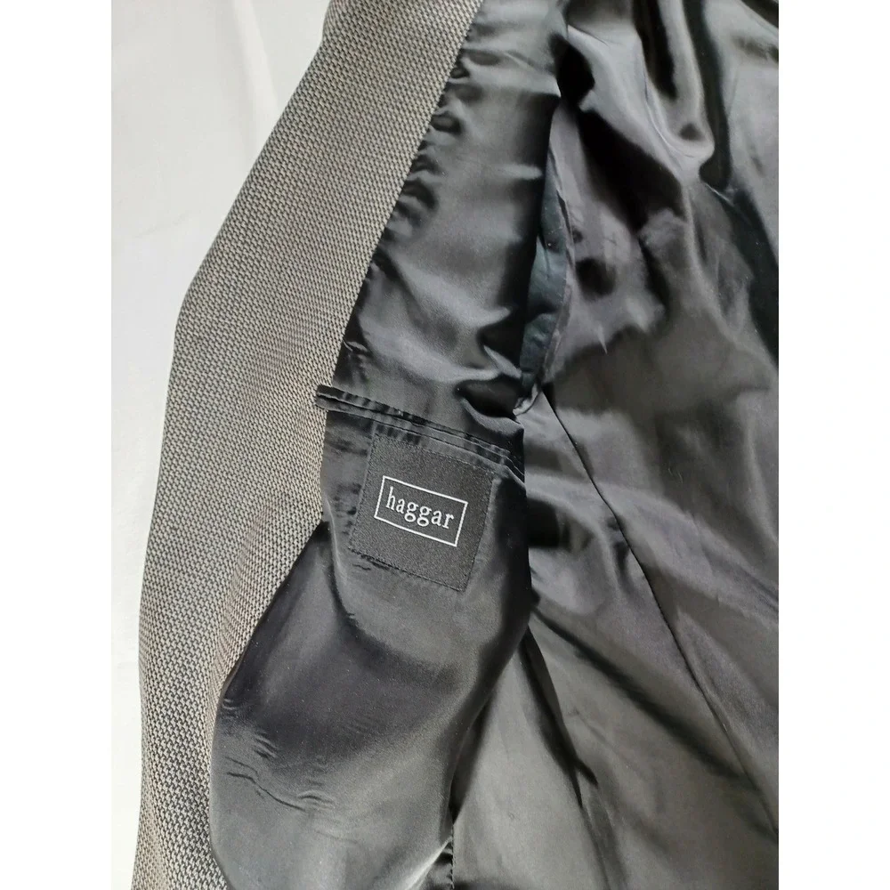 Mens‎ Haggar Blazer Jacket 44S Houndstooth Wool Blend Business Casual Gray